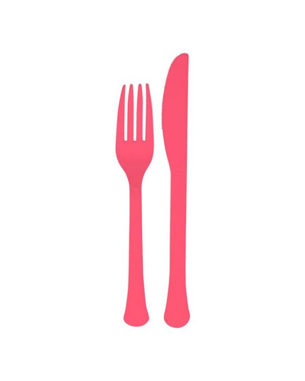 Red Reusable Plastic Cutlery Set (24pk)