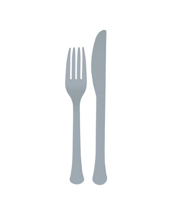 Silver Reusable Plastic Cutlery Set (24pk)
