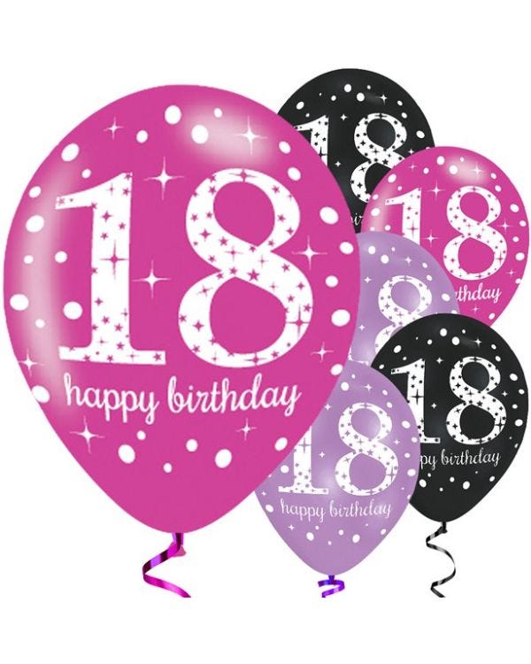 Happy 18th Birthday Pink Mix Latex Balloons - 11&quot; (6pk)