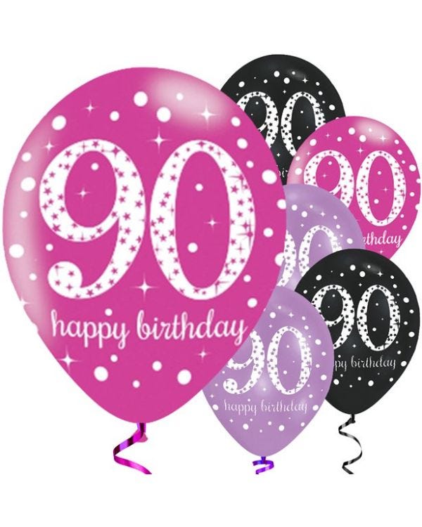 Happy 90th Birthday Pink Mix Latex Balloons - 11&quot; (6pk)