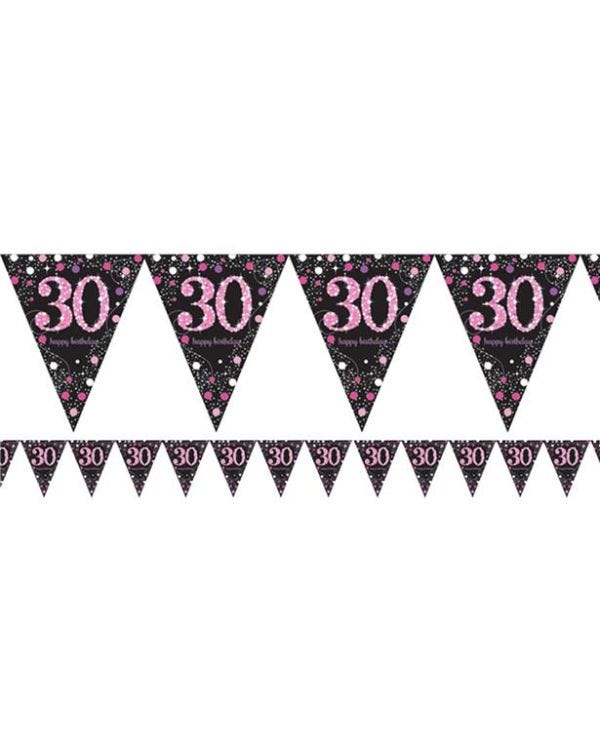 Pink Age 30 Holographic Plastic Bunting - 4m