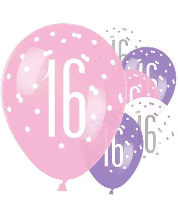 Pink 16th Birthday Latex Balloons - 12&quot; (6pk)