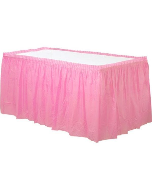 Baby Pink Plastic Tableskirt - 73cm x 4.2m