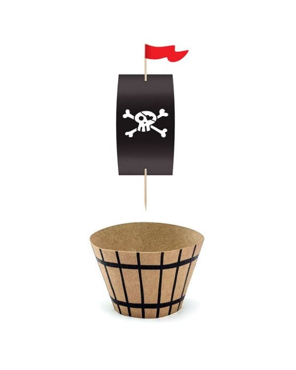 Pirate &#039;Flag and Barrel&#039; Cupcake Wraps and Picks (6pk)