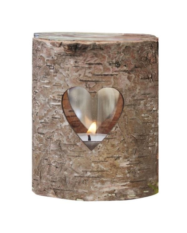 Rustic Country Glass &amp; Wooden Heart Tealight Holder - 9cm