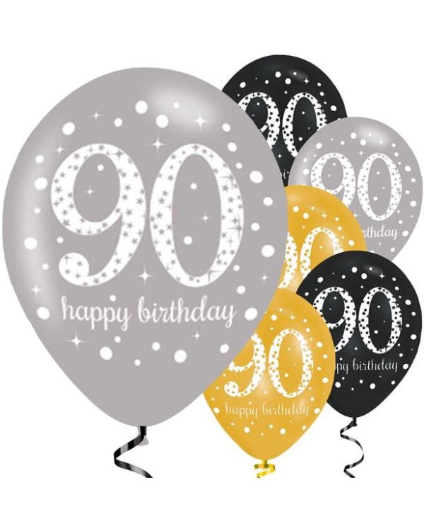 Sparkling Celebration 90th Birthday Balloons - 11&quot; Latex (6pk)