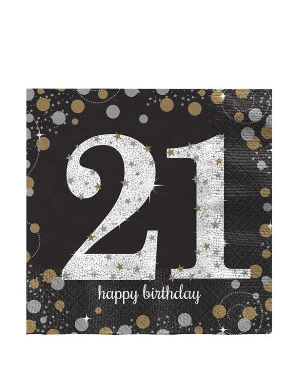 Sparkling Celebration 21st Birthday 2ply Paper Napkins - 33cm (16pk)