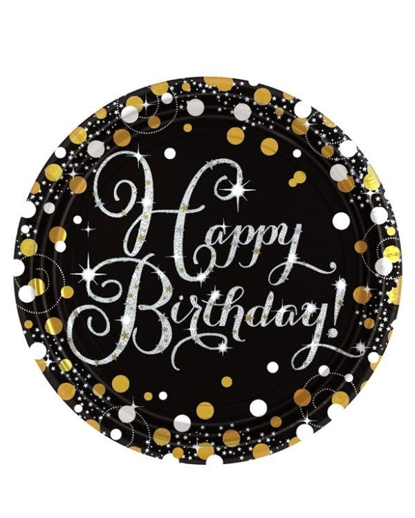Sparkling Celebration Happy Birthday Paper Plates - 23cm (8pk)