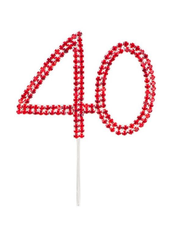 Red 40th Birthday / Anniversary Diamante Cake Pick