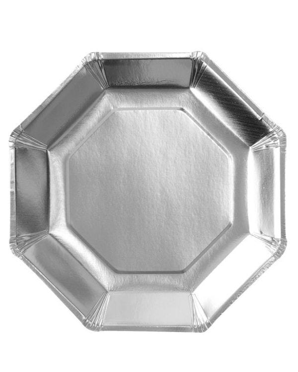 Silver Metallic Octagon Paper Plates - 23cm (8pk)