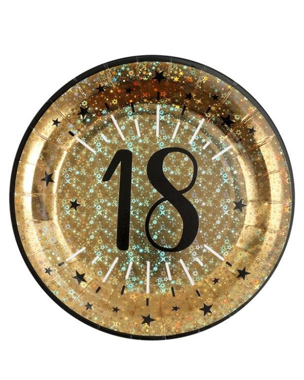 Sparkling Gold 18th Paper Plate - 23cm (10pk)