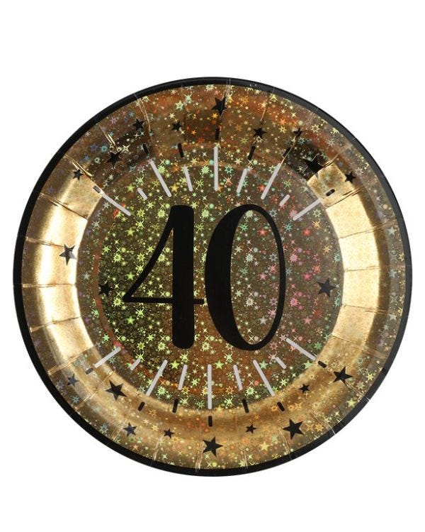 Sparkling Gold 40th Paper Plate - 23cm (10pk)