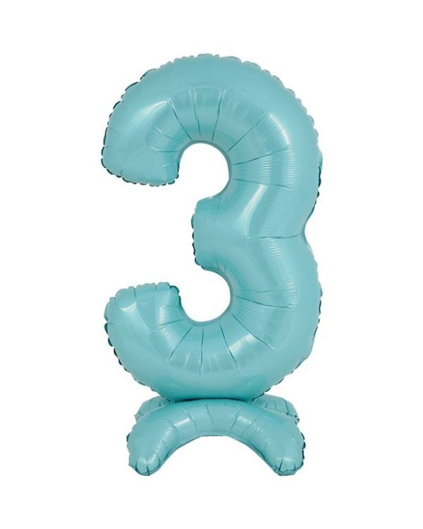 Number 3 Standing Pastel Blue Balloon - 25&quot; Foil
