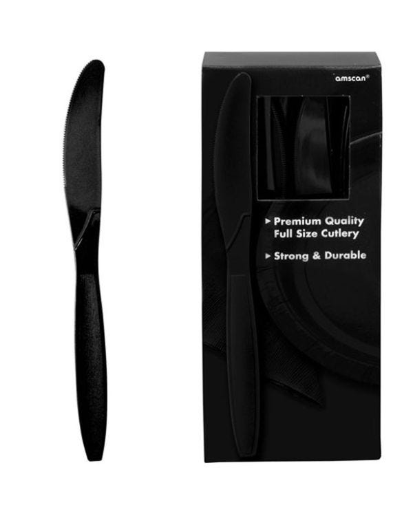 Black Reusable Plastic Knives - 100pk