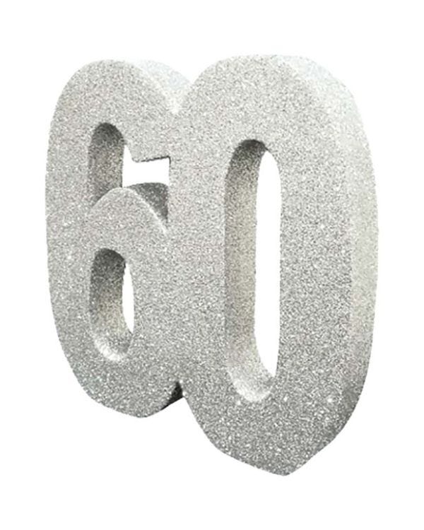 Age 60 Silver Glitter Table Decoration - 20cm
