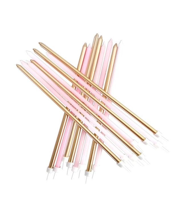Pastel Pink &amp; Gold Extra Tall Candles - 18cm (16pk)