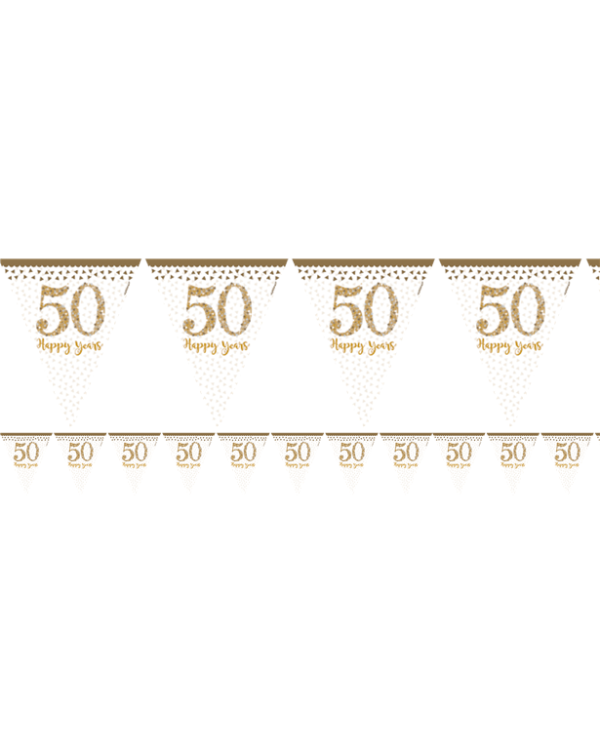 50th Gold Sparkling Wedding Anniversary Plastic Flag Bunting - 4m