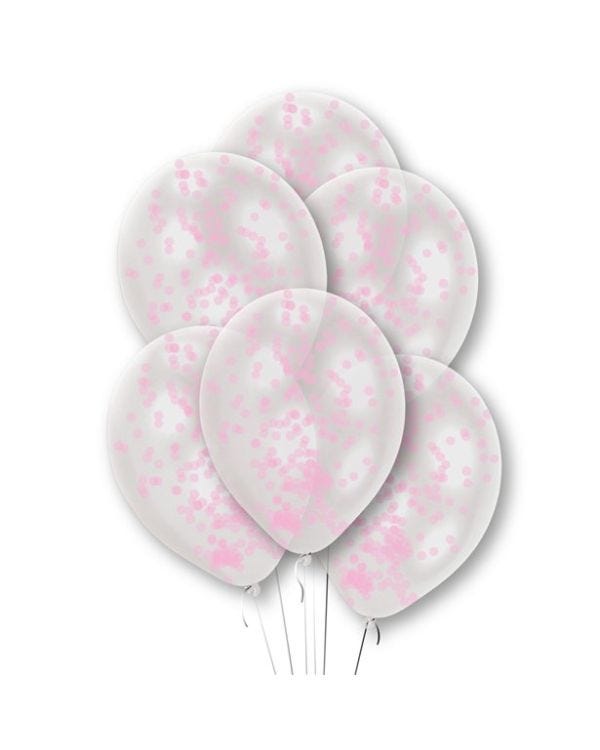 Pink Confetti Clear Latex Balloons - 11&quot; (6pk)