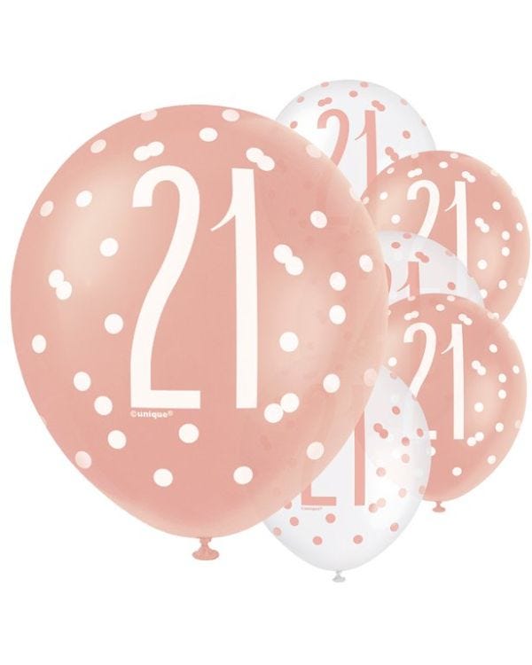 Rose Gold Glitz 21st Birthday Balloons - 12&quot; Latex (6pk)
