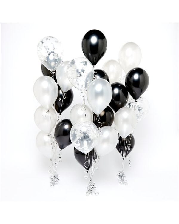 Silver &amp; Black Confetti Balloon Bouquets - 3 Bunches