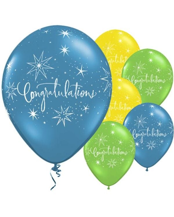 Congratulations Elegant Balloons - 11&quot; Latex (6pk)