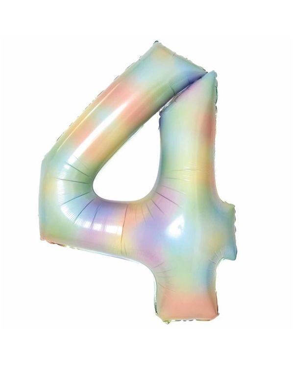 Number 4 Pastel Rainbow Foil Balloon - 34&quot;