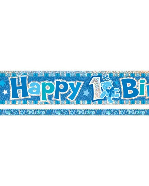 Blue &#039;Happy 1st Birthday&#039; Holographic Foil Banner - 3.7m