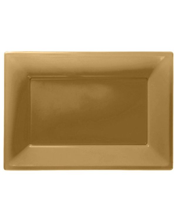 Gold Plastic Serving Platters - 23cm x 32cm (3pk)