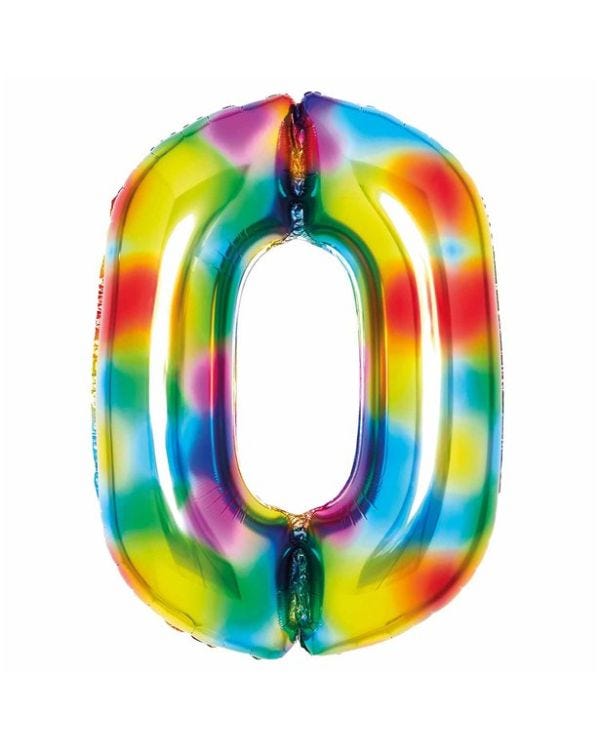 Number 0 Rainbow Foil Balloon - 34&quot;