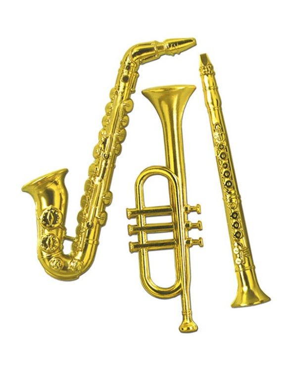 Gold Plastic Musical Instrument Decorations - 53cm (3pk)