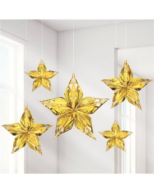 Metallic Gold Hanging Stars - 40cm (5pk)