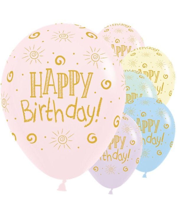 Happy Birthday Pastel Assorted Balloons - 12&quot; Latex (25pk)