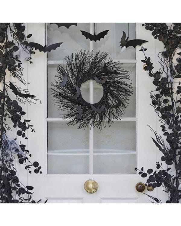 Black Twig Wreath with Bats