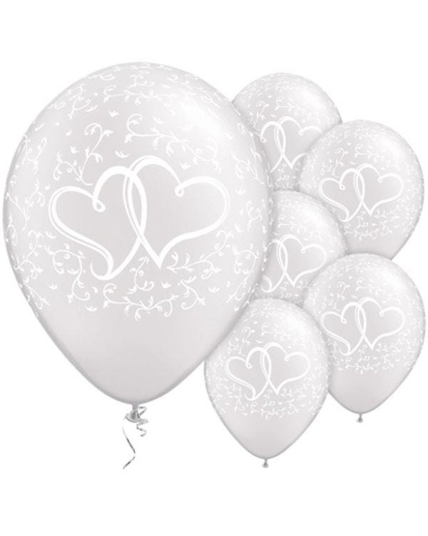 White Entwined Hearts Wedding Balloons - 11&quot; Latex (25pk)