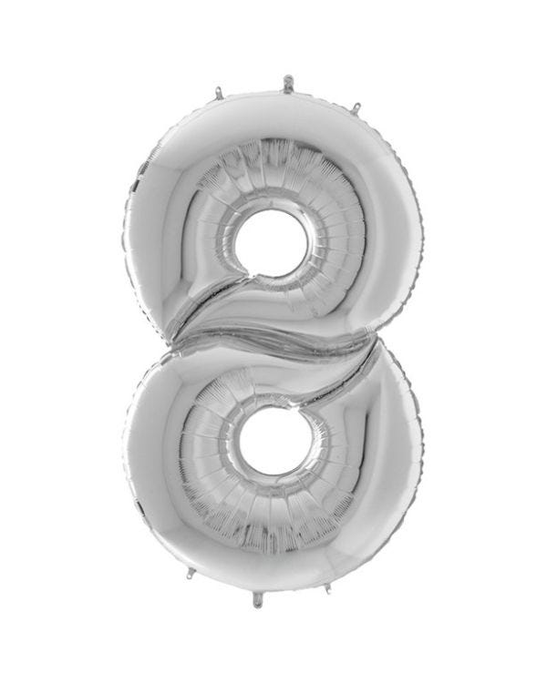 Number 8 Silver Foil Balloon - 64&quot;