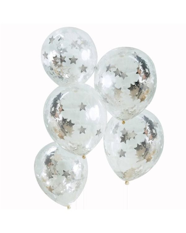 Silver Star Confetti Balloons - 12&quot; Latex (5pk)