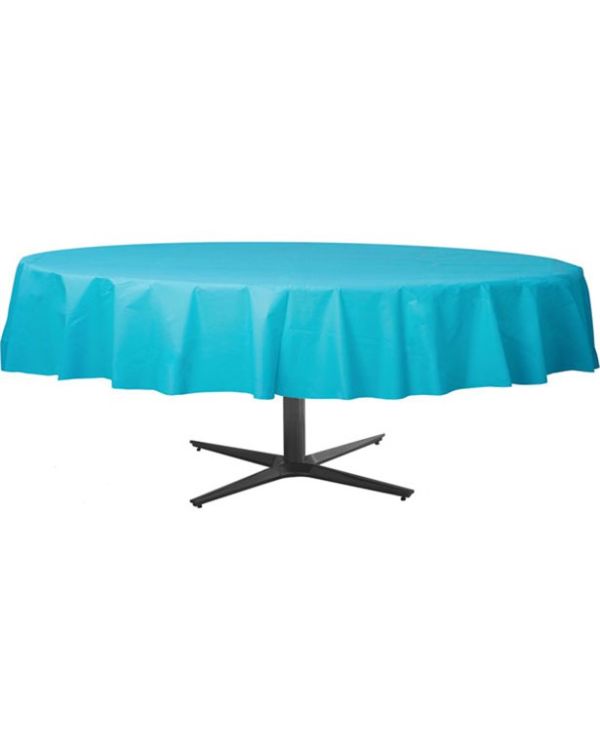 Turquoise Round Plastic Table Cover - 2.1m