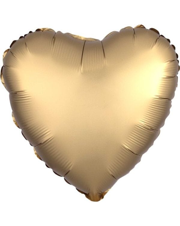 Gold Sateen Satin Luxe Heart Foil Balloon - 18&quot;