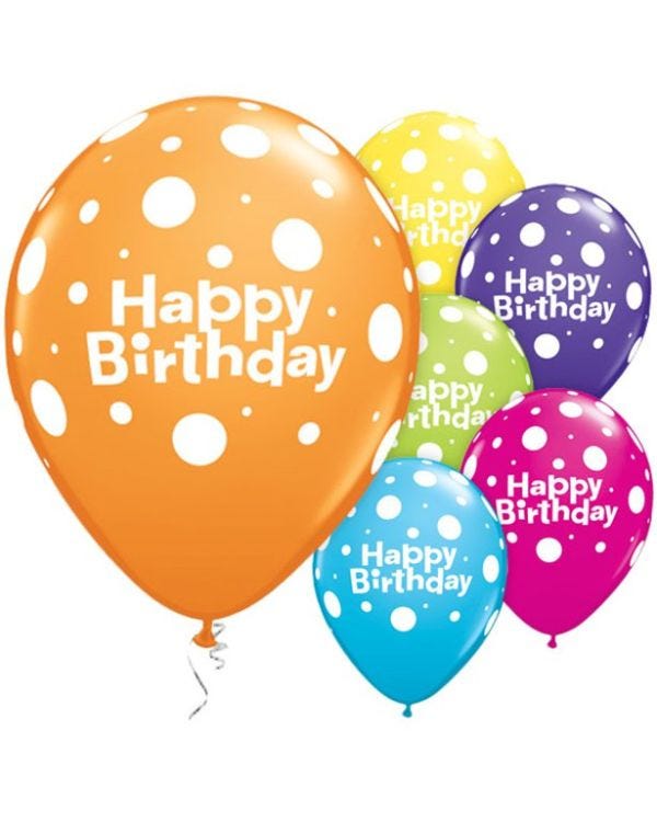 Birthday Big Polka Dots Balloons - 11&quot; Latex (6pk)