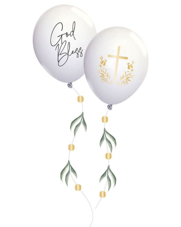 Botanical Celebration &#039;God Bless&#039; Balloons with Tails - 11&quot; Latex (2pk)