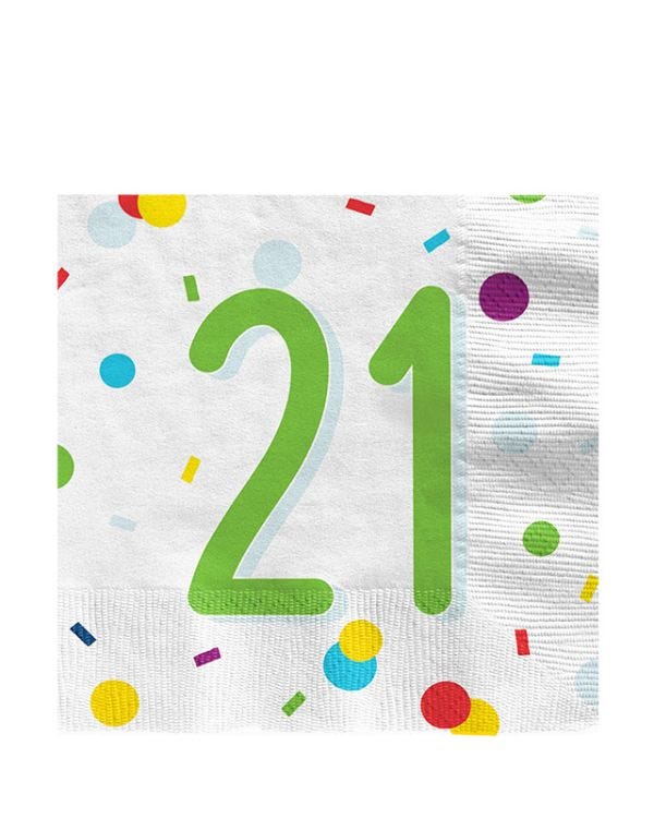 Confetti Birthday Age 21 Napkins - 33cm (20pk)
