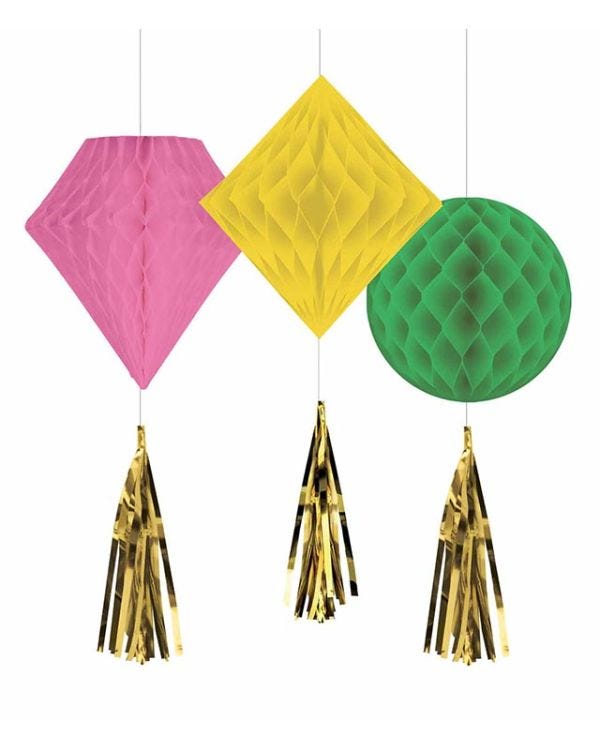 Pink Yellow Green Paper Honeycomb Decorations (3pk)