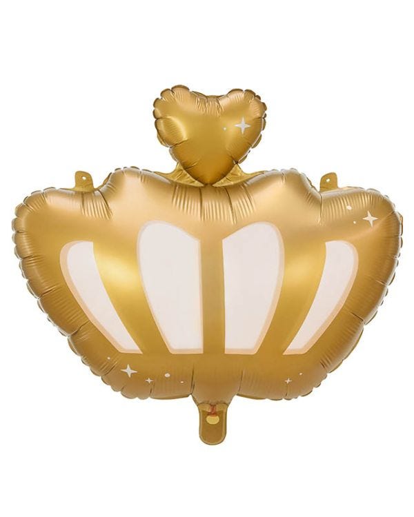 White &amp; Gold Crown Shape Balloon - 20&quot; Foil