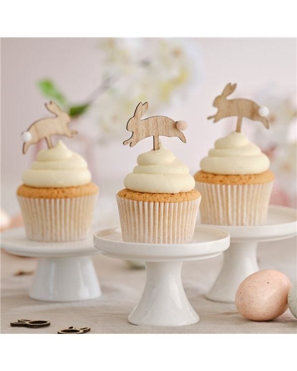 Hey Bunny Wooden Cupcake Toppers (6pk)