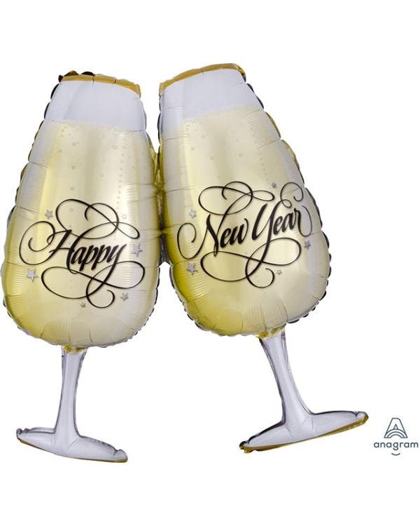 New Year Toasting Glasses Supershape Balloon - 27&quot; x 30&quot; Foil