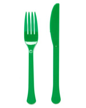 Green Reusable Plastic Cutlery Set (24pk)