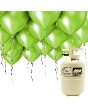 Helium Canister Including 30 x 9&quot; Green Latex Balloons &amp; Ribbon
