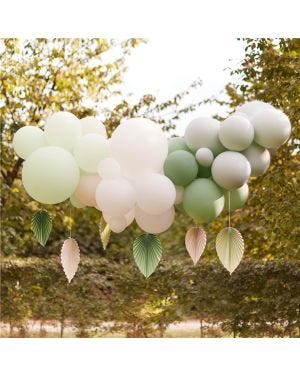 Mix It Up Mint Balloon Garland with Palm Spear Fans - 40 Balloons