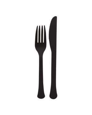 Black Reusable Plastic Cutlery Set (24pk)