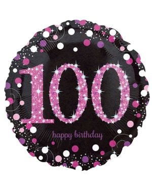 Happy 100th Birthday Pink Holographic Foil Balloon - 18&quot;